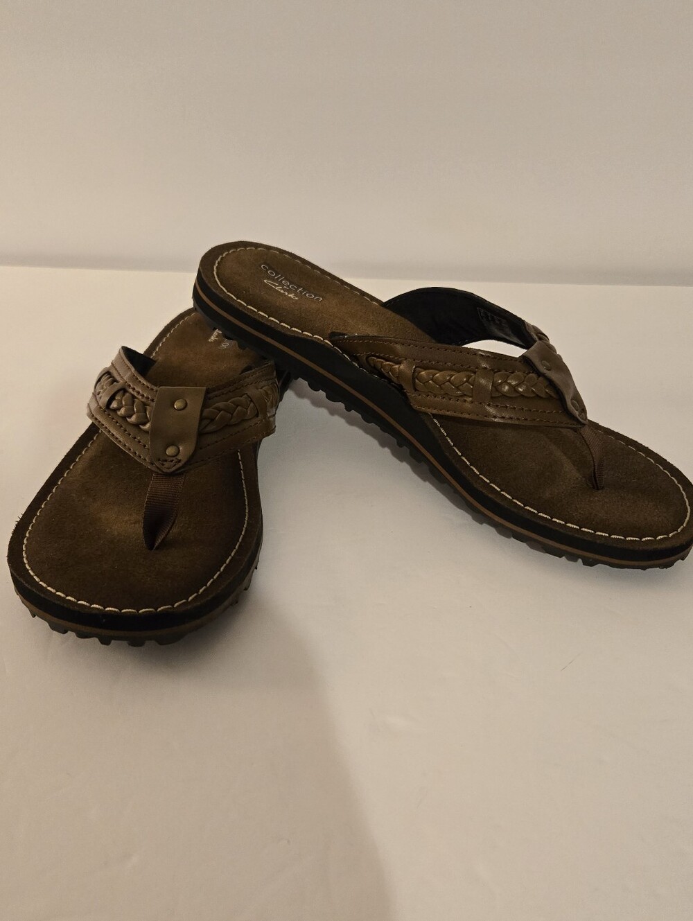 Collection By Clarks Womens Fenner Nerice Brown Faux Leather Braided Sandals‎